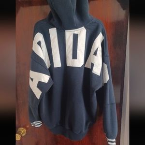 Adidas Spell Out Logo Hoodie Blue Men's Medium